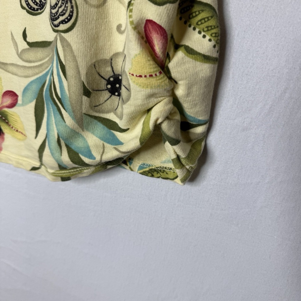 Hot Cotton Floral Top Sz 1X XL Garden‎ Colorful 3/4 Slv Tie Summer Nature Yellow - Picture 3 of 9